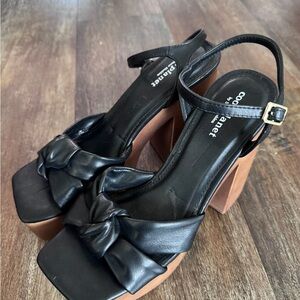 Cool Planet by Steve Madden Black Platform Sandals Bow Ankle Strap